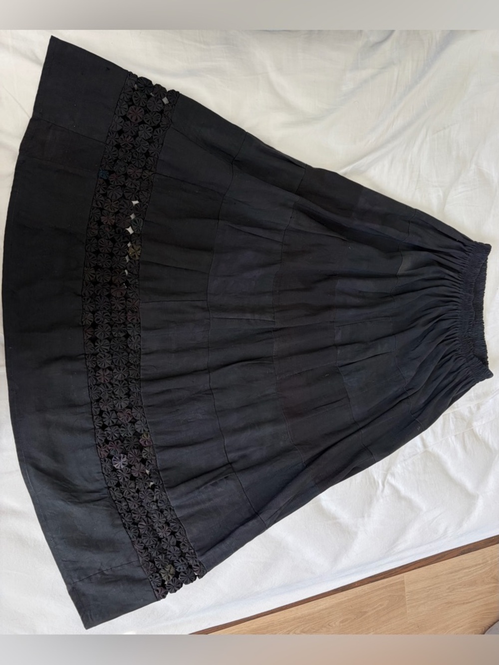 Black Tiered Maxi Skirt with Eyelet Details - Picture 2 of 6